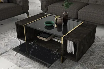 Riello Soffbord 104 cm med Förvaring Hyllor + Lucka - Svart/Guld - Products - Möbler - Bord & matgrupp - Soffbord - Soffbord med förvaring