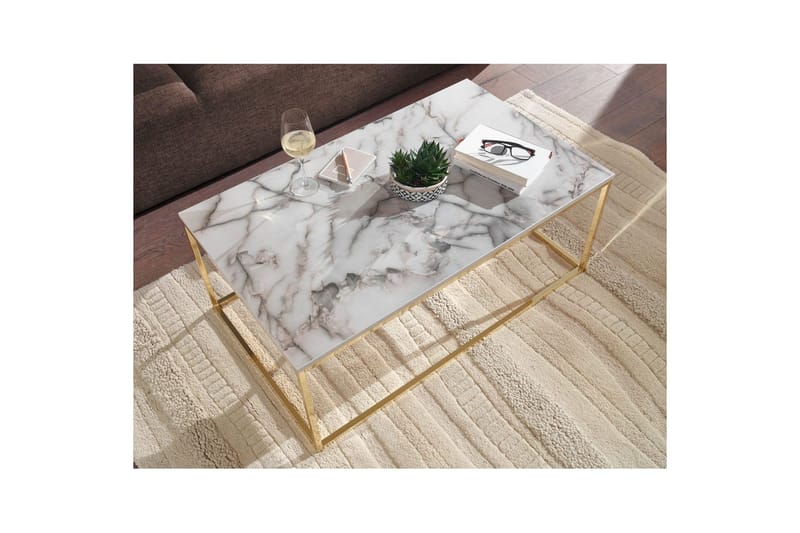 Soffbord Wohnling marmorutseende, rektangulär elegant, modern stil Guld, Marmorvit - Guld, Marmorvit - Products - Möbler - Bord & matgrupp - Soffbord