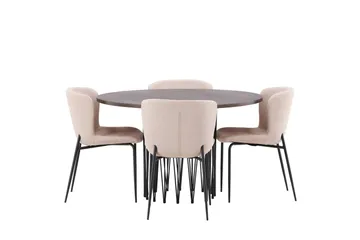 Stone Matgrupp 120 cm Rund med 4 Modesto stolar, Mörkgrå