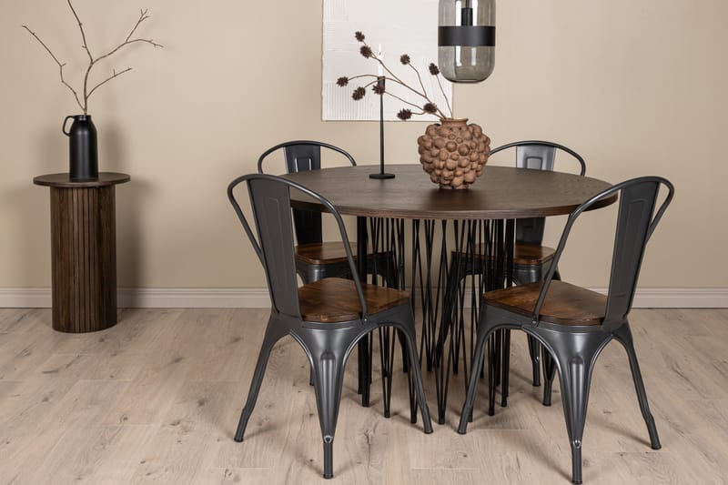 Stone Matgrupp 120 cm Rund med 4 Tempe stolar - Mocca - Products - Möbler - Bord & matgrupp - Matgrupp