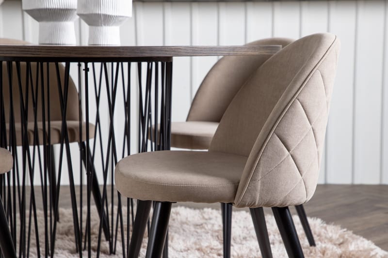 Stone Matgrupp 120 cm Rund med 4 Velvet stolar - Beige - Products - Möbler - Bord & matgrupp - Matgrupp