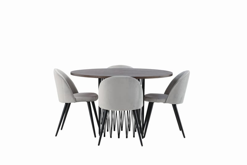 Stone Matgrupp 120 cm Rund med 4 Velvet stolar - Grå - Products - Möbler - Bord & matgrupp - Matgrupp