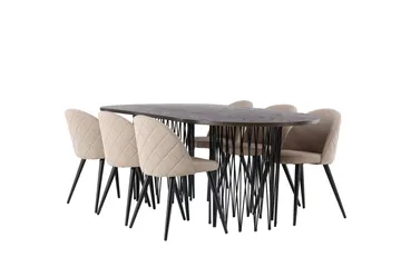 Stone Matgrupp 220 cm Rektangulär med 6 Velvet stolar - Beige - Products - Möbler - Bord & matgrupp - Matgrupp