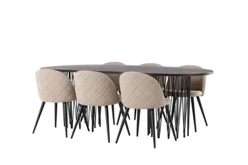 Stone Matgrupp 220 cm Rektangulär med 6 Velvet stolar - Beige - Products - Möbler - Bord & matgrupp - Matgrupp