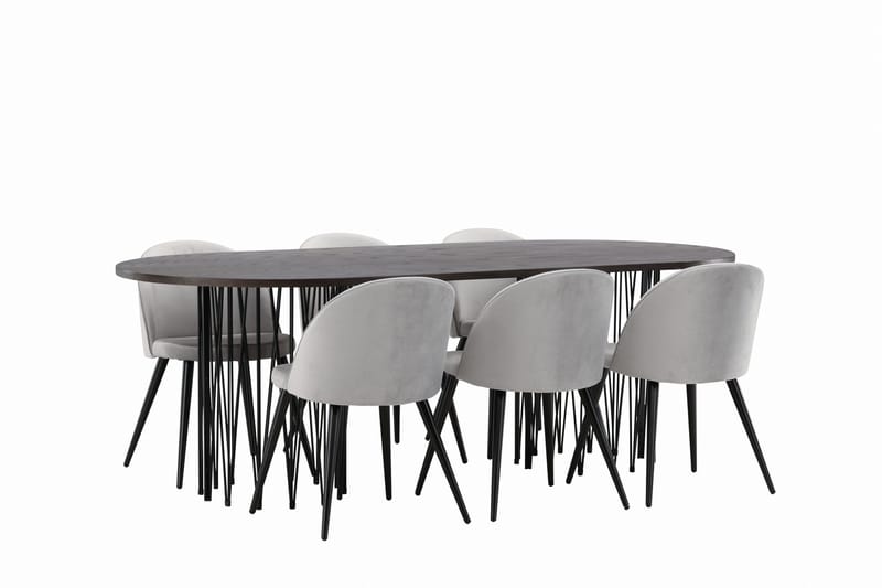 Stone Matgrupp 220 cm Rektangulär med 6 Velvet stolar - Grå - Products - Möbler - Bord & matgrupp - Matgrupp