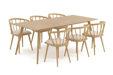 Tyrö Matgrupp 190 cm Ek med 6 st Tyrö Karmstolar med Dyna, Ek