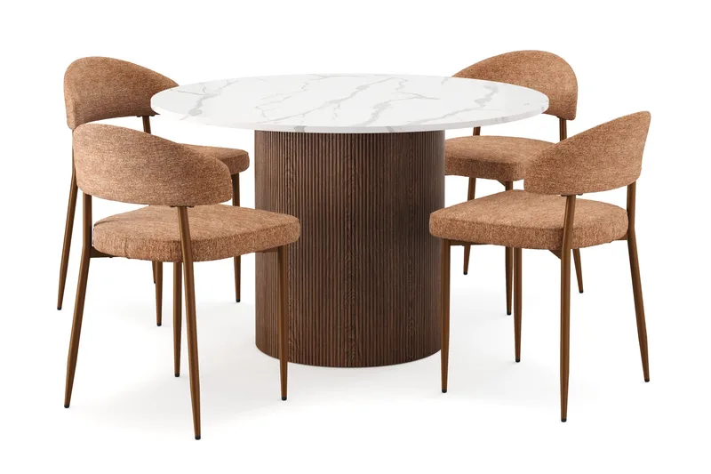 Uppveda Matbord 120 cm Rund med 4 st Jairam Matstolar, Brun