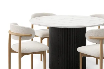 Uppveda Matbord 120 cm Rund med 4 st Jaiveer Matstolar - Svart/Vit - Products - Möbler - Bord & matgrupp - Matgrupp