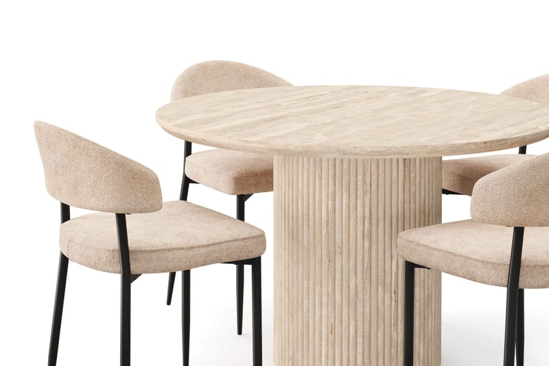Uppveda Runt Matbord 120cm Travetin utseende med 4 st Jairam Matstolar - Beige - Products - Möbler - Bord & matgrupp - Matgrupp