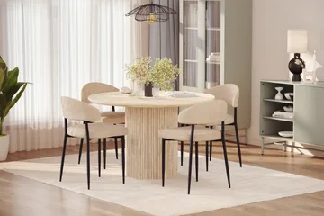 Uppveda Runt Matbord 120cm Travetin utseende med 4 st Jairam Matstolar - Beige - Products - Möbler - Bord & matgrupp - Matgrupp