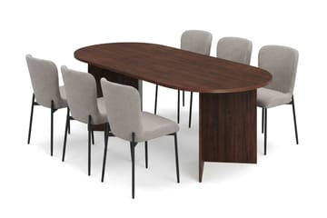 Vera Matgrupp rektangulärt 220 cm Valnöt med 6 Elsie Matstolar - Valnöt/Ljusgrå - Products - Möbler - Bord & matgrupp - Matgrupp
