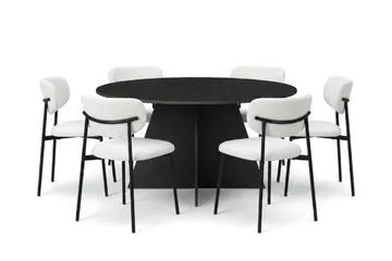 Vera Matgrupp runt 150 cm Svart med 6 Lucy Matstolar - Svart - Products - Möbler - Bord & matgrupp - Matgrupp
