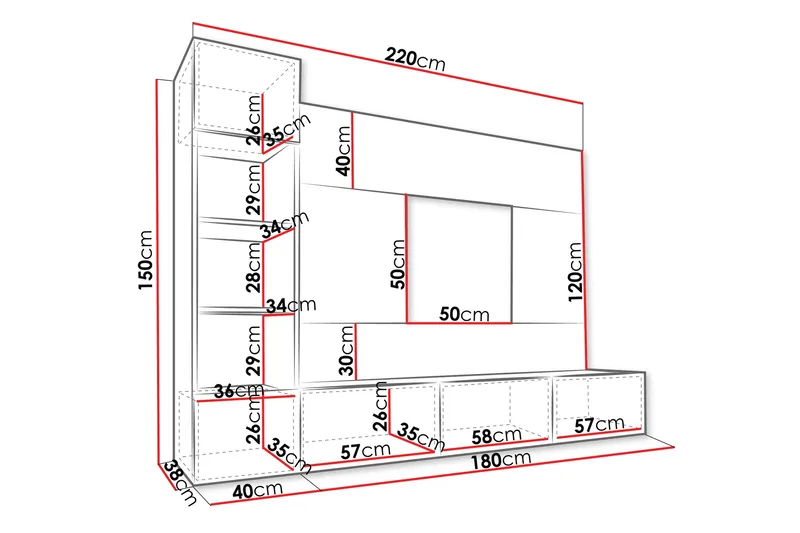 Bernice Tv-skåp 38x150 cm - Vit - Products - Möbler - TV- & Mediamöbler - TV-möbelset