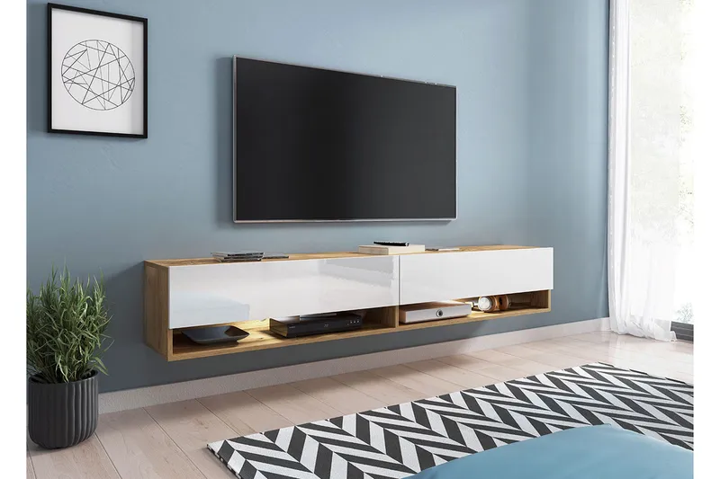 Brya Tv-skåp 180 cm RGB LED - Vit/Natur - Products - Möbler - TV- & Mediamöbler - TV bänk & mediabänk