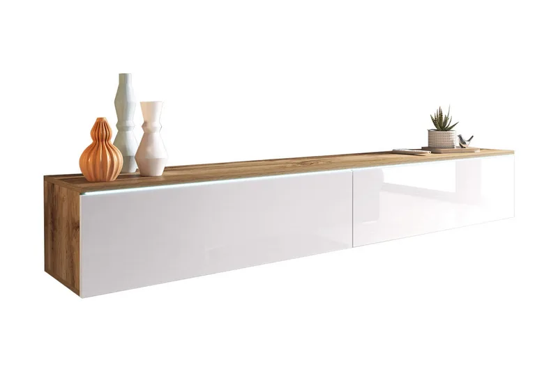 Cuguen TV-bänk 180 cm, Trä/Natur/Vit