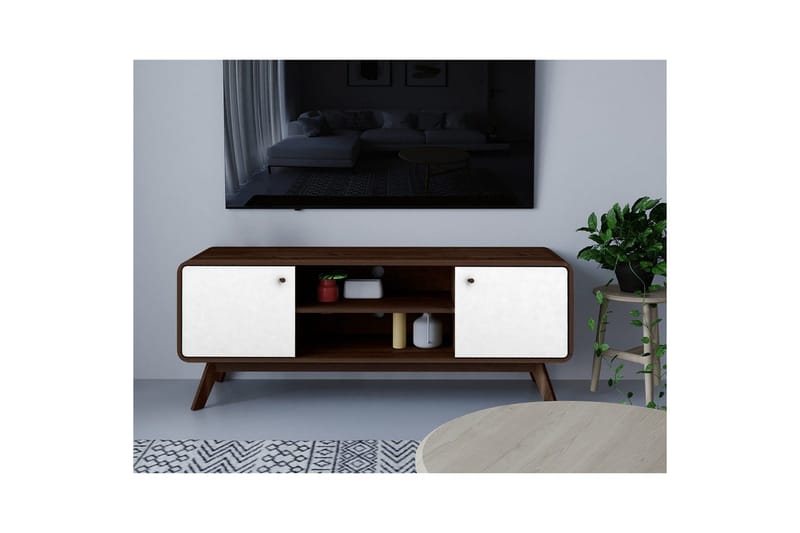 Lowboard Cassie 140x39x53 cm, Valnöt/Vit - 140x39x53 cm, Valnöt/Vit - Products - Möbler - TV- & Mediamöbler - TV bänk & mediabänk