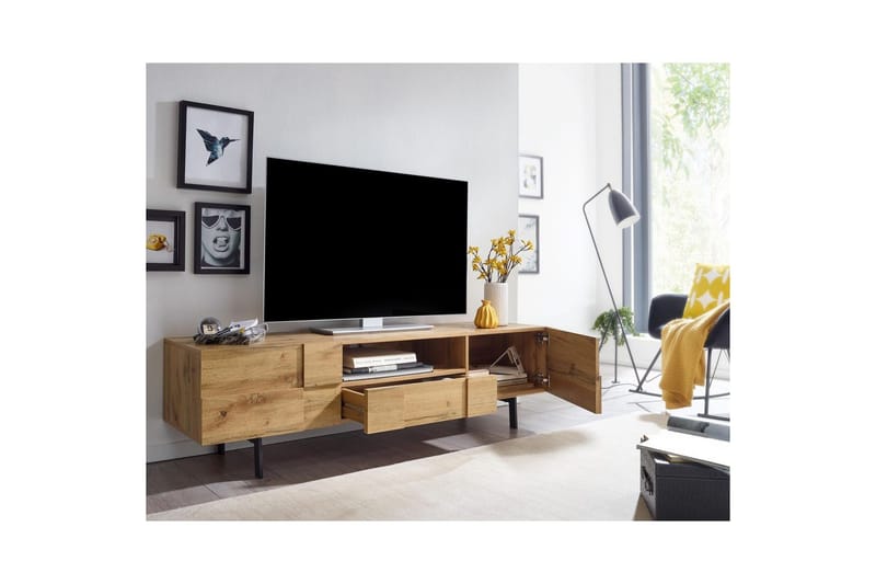 Lowboard Wohnling Ekfanerad med 2 dörrar Låda Metallben Lantlig stil - Products - Möbler - TV- & Mediamöbler - TV-skåp