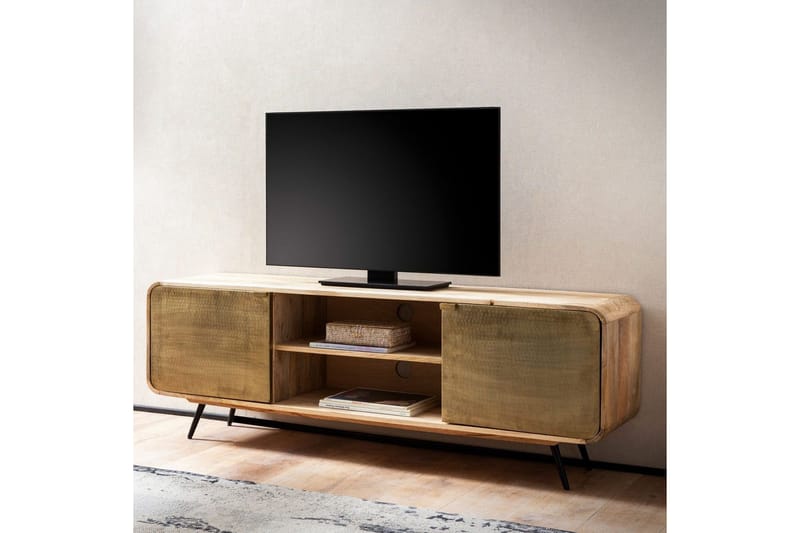 Lowboard Wohnling Massivt trä med 2 metall dörrar förvaringsbrickor industriell - Products - Möbler - TV- & Mediamöbler - TV-skåp