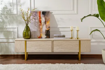 Serenity Tv-bänk 180x30 cm - Travertin/Guld - Products - Möbler - TV- & Mediamöbler - TV bänk & mediabänk