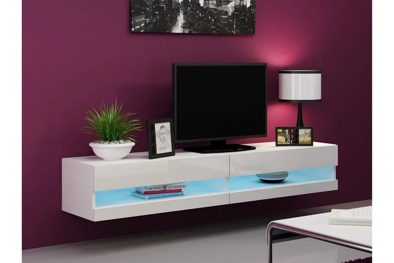 Vasil TV-bänk 180 cm Öppen Hylla - Vit/Vit Högglans - Products - Möbler - TV- & Mediamöbler - TV bänk & mediabänk