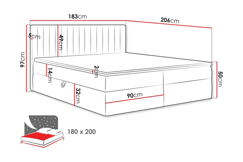 Calrosor Sängpaket Kontinentalsäng med Förvaring 180x200 cm - Beige - Products - Möbler - Säng - Komplett sängpaket