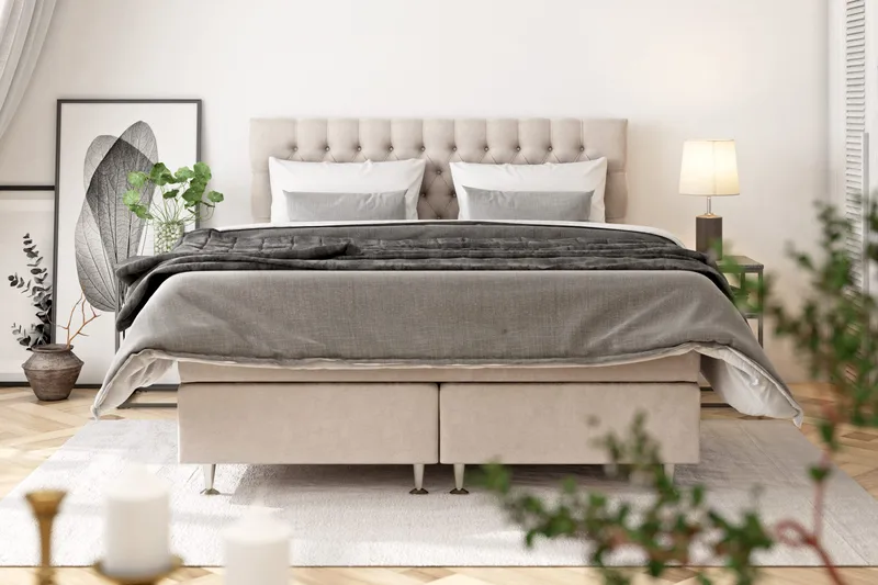 Celine Kontinentalsäng 120x200cm - Beige/Sammet - Products - Möbler - Säng - Kontinentalsäng
