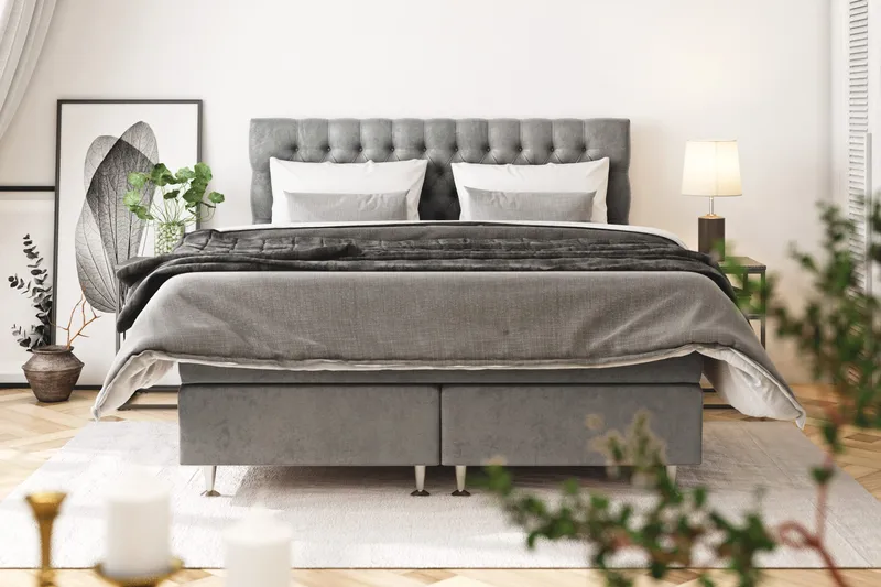 Celine Kontinentalsäng 120x200cm - Grå/Sammet - Products - Möbler - Säng - Enkelsäng