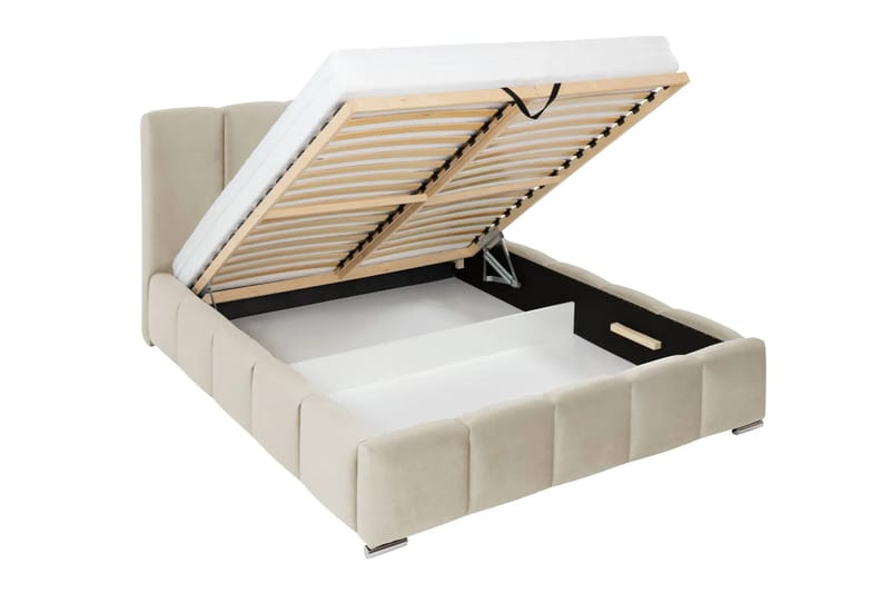 Cleaton Bubblig Sängram 180x200 cm med Förvaring HVILA Skummadrass och Bäddmadrass i Memoryskum med Tvättbar klädsel - Beige/Vit - Products - Möbler - Säng - Komplett sängpaket