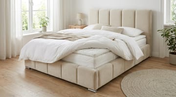 Cleaton Bubblig Sängram 180x200 cm med Förvaring HVILA Pocketresårmadrass och Bäddmadrass i Latex med Tvättbar klädsel - Beige/Vit - Products - Möbler - Säng - Komplett sängpaket