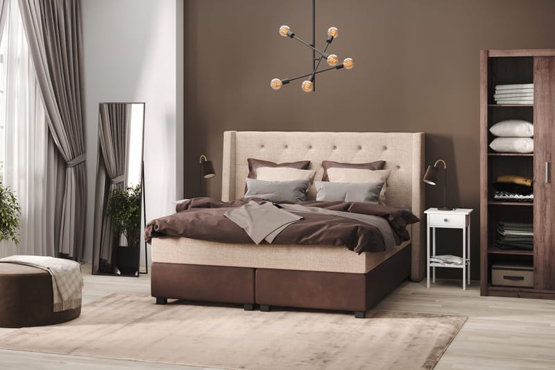 Cuba Sängpaket 210x210 med Två Bruna Två Beiga Kuddar - (+Fler val) Beige/Brun - Products - Möbler - Säng - Kontinentalsäng