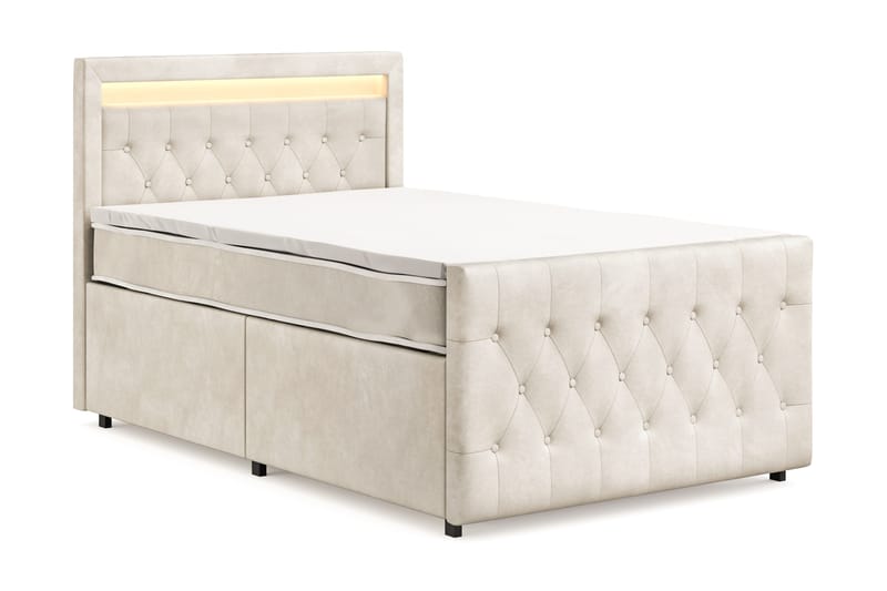 Franco Light Komplett Sängpaket med förvaring LED-belysning 120x200 cm - Beige - Products - Möbler - Säng - Säng med förvaring