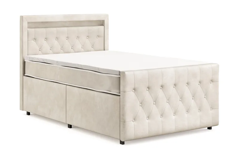 Franco Light Komplett Sängpaket med förvaring LED-belysning 120x200 cm - Beige - Products - Möbler - Säng - Säng med förvaring