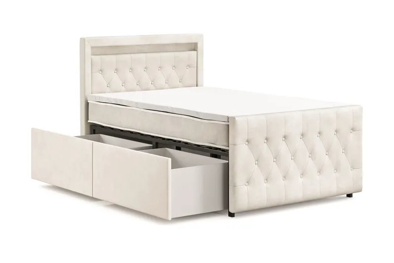 Franco Light Komplett Sängpaket med förvaring LED-belysning 120x200 cm - Beige - Products - Möbler - Säng - Säng med förvaring