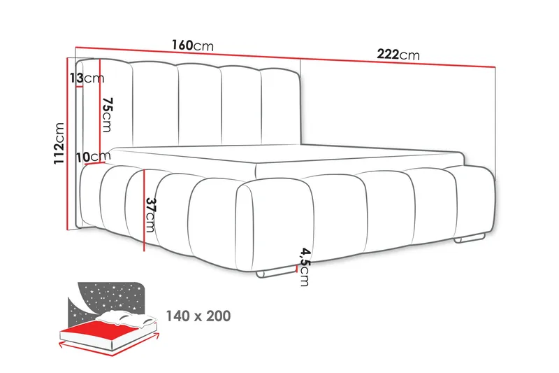 Gioia Förvaringssäng 140x200 cm - Grå - Products - Möbler - Säng - Säng med förvaring