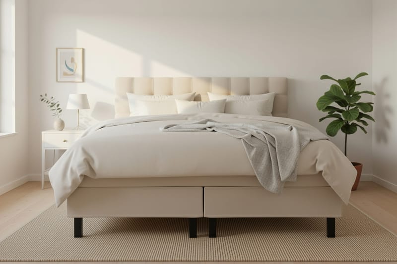 Hilton Komplett Sängpaket 160x200 cm Kontinentalsäng med rutad sänggavel - Beige - Products - Möbler - Säng - Kontinentalsäng