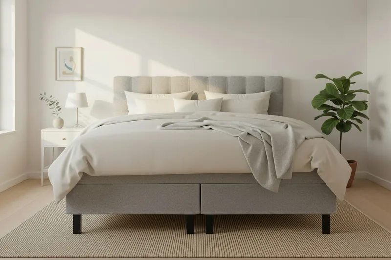 Hilton Komplett Sängpaket 180x200 cm Kontinentalsäng med rutad sänggavel - Grå - Products - Möbler - Säng - Kontinentalsäng