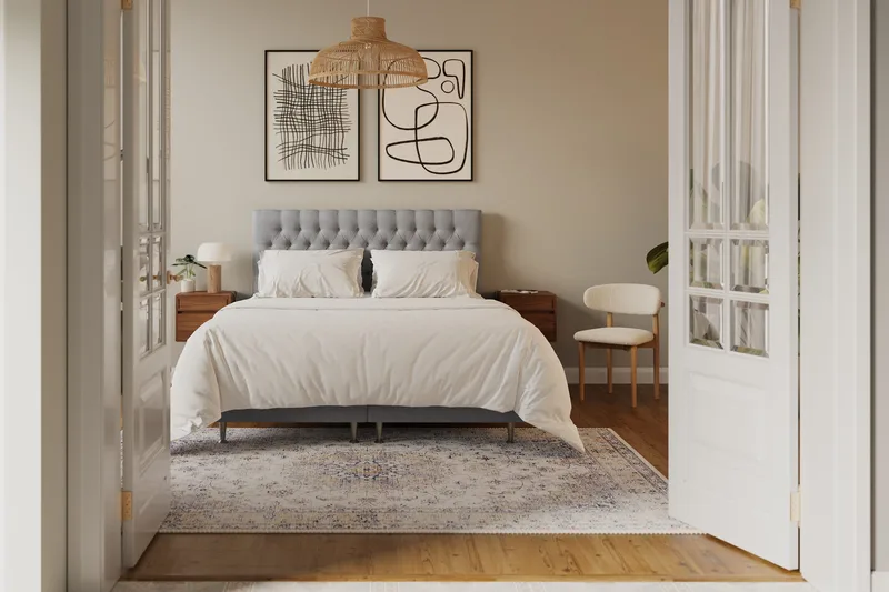 Hilton Lyx Komplett Sängpaket 160x200 cm Kontinentalsäng med knappad sänggavel - Grå - Products - Möbler - Säng - Kontinentalsäng