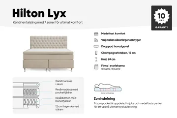 Hilton Lyx Komplett Sängpaket 160x200 cm Kontinentalsäng med knappad sänggavel - Ljusbeige - Products - Möbler - Säng - Kontinentalsäng