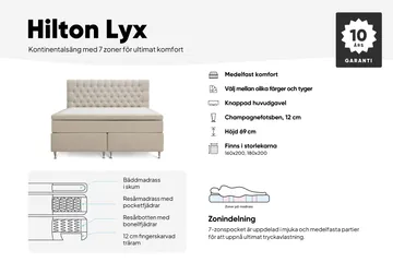 Hilton Lyx Komplett Sängpaket 180x200 cm Kontinentalsäng med knappad sänggavel i bouclé - Ivory / Bouclé - Products - Möbler - Säng - Kontinentalsäng