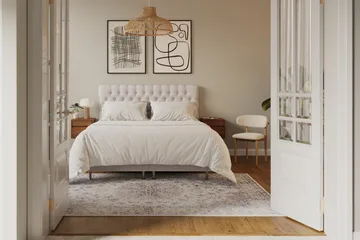 Hilton Lyx Komplett Sängpaket 180x200 cm Kontinentalsäng med knappad sänggavel i sammet - Beige - Products - Möbler - Säng - Kontinentalsäng