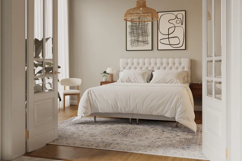 Hilton Lyx Komplett Sängpaket 180x200 cm Kontinentalsäng med knappad sänggavel - Ljusbeige - Products - Möbler - Säng - Kontinentalsäng