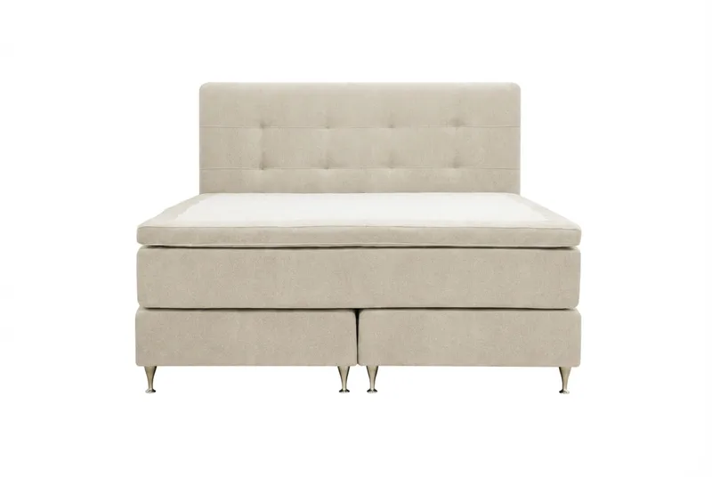 Hilton Premium Komplett Sängpaket 160x200 cm Kontinentalsäng med Sänggavel, Beige Tyg