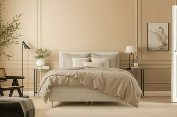 Hilton Premium Komplett Sängpaket 160x200 cm Kontinentalsäng med Sänggavel - Ljusbeige Tyg - Products - Möbler - Säng - Kontinentalsäng