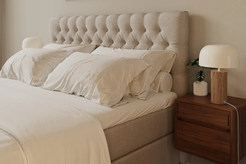 HVILA Lyx Komplett Sängpaket 180x200 cm Kontinentalsäng med knappad sänggavel - Ljusbeige - Products - Möbler - Säng - Kontinentalsäng