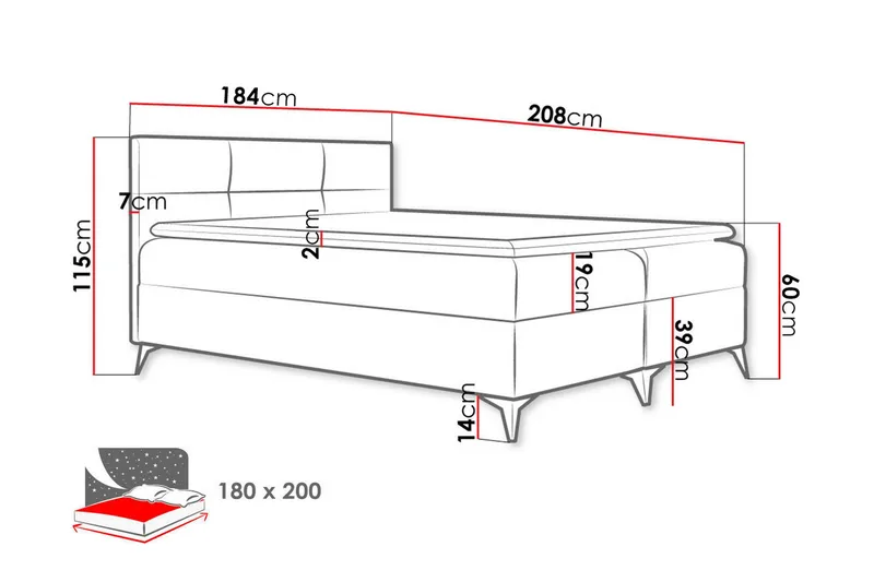 Leckersbo Komplett Sängpaket Kontinentalsäng med förvaring 180x200 cm - Röd - Products - Möbler - Säng - Komplett sängpaket