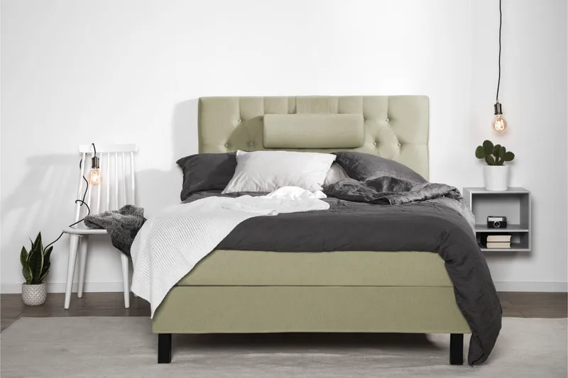 Lucky Komplett Sängpaket 120x200 Polyeter Diamant Sänggavel, Nackkudde Stor Grön