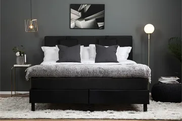 Lucky Komplett Sängpaket 160x200 Latex Slät - Nackkudde Liten Svart/Grå/PU - Products - Möbler - Säng - Kontinentalsäng