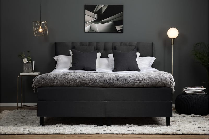 Lucky Komplett Sängpaket 160x200 Skum Diamant Sänggavel - Nackkudde Liten Svart/Grå - Products - Möbler - Säng - Kontinentalsäng