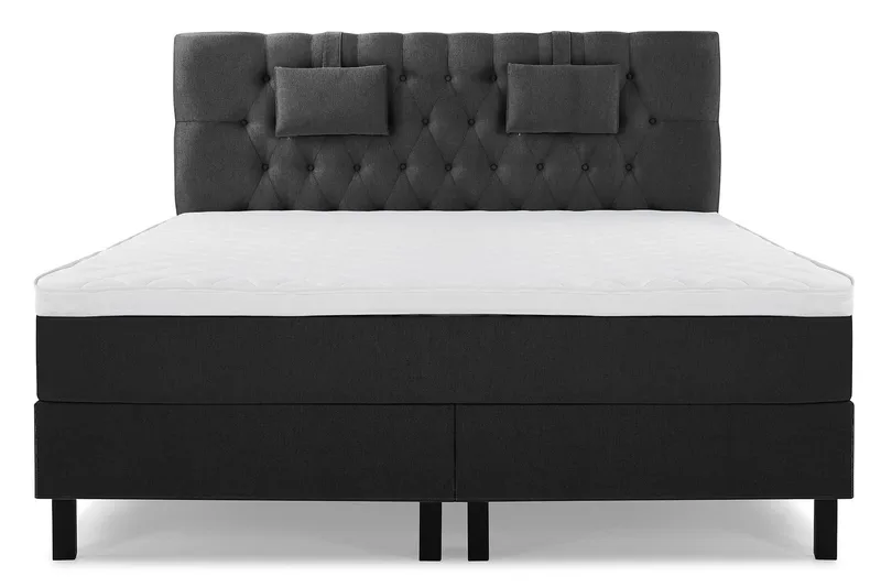 Lucky Komplett Sängpaket 160x200 Skum Diamant Sänggavel, Nackkudde Liten Svart/Grå