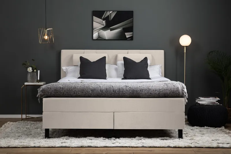 Lucky Komplett Sängpaket 160x200 Polyeter Slät Sänggavel - Nackkudde Stor Beige - Products - Möbler - Säng - Kontinentalsäng